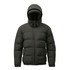 A green thermal jacket with a hood, featuring a zip closure and side pockets. It has a smooth, padded design.