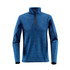 A blue men's base thermal 1/4 zip jumper with a textured pattern and long sleeves. It features a zippered neckline and a logo.