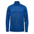 A blue men's 1/4 zip pullover jumper with long sleeves and a subtle logo.