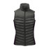 A thermal vest in dark green with a high collar and quilted design, featuring side panels in a contrasting colour.