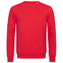 A red sweatshirt with a crew neck and long sleeves, featuring a small logo on the front.