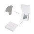 A stainless steel gua sha massage tool in a white box, featuring a sleek and reflective surface.
