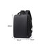 A black travel backpack with a sleek design, featuring adjustable straps and a handle. It has a logo on the front.