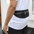 A black recycled running waist pack with a textured finish, featuring drawstrings and a logo, worn at the waist.