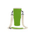 A drink bottle carrier bag in bright green with cream straps and clips, designed for carrying a Stanley Cup.