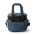 A blue cooler bag with dual zippers, carrying handles, and an adjustable shoulder strap. It features a front pocket and logo.