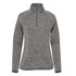 A women's half-zip fleece jacket in a textured grey fabric. Features long sleeves and a zip collar. Includes a logo.
