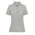 A women's polo shirt in light grey with a collar, short sleeves, and a logo on the side.