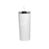 A drink bottle with a sleek white exterior and a black lid featuring a straw, showcasing a modern design.