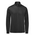A black men's pullover featuring a 1/4 zip and long sleeves, with a simple design and branding.