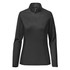 A black women's pullover with a 1/4 zip and long sleeves, featuring a sleek design and a logo.