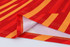 A vibrant red long sleeves shirt with bold yellow stripes, made of 100% polyester micro mesh. Features a logo.