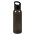A drink bottle in smoke grey with a black cap, featuring a logo on the front.