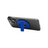 A blue magnetic phone stand with a bottle opener, attached to the back of a smartphone.