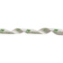 A rolled ribbon in white satin polyester with a green logo and text printed on it.