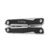 A multifunction tool featuring a black and silver design with a logo, showcasing a compact and sleek appearance.
