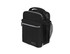 A black insulated lunch bag with a zippered pocket and a mesh side pocket. It features a logo on the front.