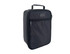A black insulated junior lunch bag with a zipped front pocket and a handle on top. It features a logo.