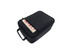 A black insulated junior lunch bag with a zippered compartment and a book partially visible inside. It has a handle and a logo.