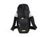 A drink bottle bag in black with a drawstring top, gold accents, and a front zip pocket, featuring a logo.
