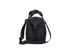 A black insulated cooler bag with adjustable straps and a zippered closure, featuring a branded logo.
