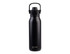 A drink bottle in matte black with a dual spout, crafted from stainless steel and featuring a logo.