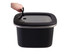 A black rectangular stainless steel container with a transparent lid and a handle on top.