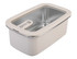 A rectangular microwave-safe container with a stainless steel interior and a cream-coloured exterior, featuring a lid.