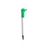 A pen with a white body and a green thumb-shaped topper, featuring a shiny silver tip.