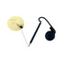 A black fixed signature pen with a coiled cord, attached to a round base, beside a note with handwritten text.