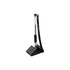 A black counter fixed signature pen with a clear barrel and coiled cord, resting on a triangular base.