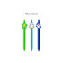 Three custom PVC pens in green, blue, and light blue, featuring playful characters on top, including a flower and animals.