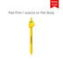 A yellow pen with a fruit-shaped top and a logo on the body.