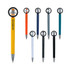 A collection of fidget spin tire-shaped pens in various colours including yellow, orange, blue, grey, black, white, and green.