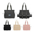 Lightweight tote bags in black, beige, pink, and grey, featuring yoga mat straps and a logo.