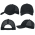 A black cap featuring breathable poly twill and honeycomb mesh, showcasing various angles of the design.
