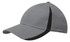 A grey cap with black inserts on the peak and crown, featuring a logo on the front.