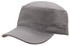 A grey military cap with a flat peak and two horizontal bands, featuring a logo on the side.