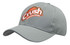 A grey cap featuring an embroidered logo. The cap has a curved brim and a casual design.