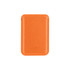 An orange PU magnetic phone card holder with a sleek design and a smooth finish, featuring a logo.
