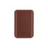 A brown PU magnetic phone card holder with a sleek, minimalist design and a logo on the front.