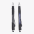 A pair of black pens with silver accents and branding, featuring rubber grips and stylus ends.