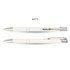 A matte white pen with silver accents, featuring a sleek design and a clip for attachment.