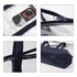 A clear zippered tote bag with dark blue handles, containing a small fan and a section view of its base.
