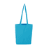 A blue long handle cotton bag with two sturdy handles and a simple design. It includes a logo.