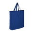 A blue cotton tote bag with two handles and a simple design. The bag features a logo on one side.