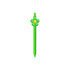 A green pen with a flower-shaped top in shades of green and yellow, featuring a logo on the side.