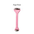 A double-headed ice massager roller in pink with a textured handle and a silver accent. It features a logo.