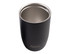 A drink bottle with a matte black exterior and a stainless steel interior, featuring a logo at the base.