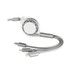 A retractable charging cable in grey, featuring multiple connectors for different devices and a circular casing.